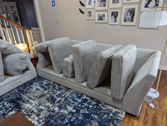 Couch cushions standing to dry after upholstery cleaning