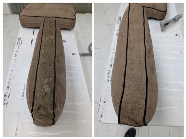 Cushions before and after professional cleaning