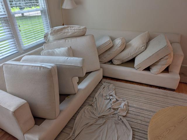 Sectional cushions cleaned and drying